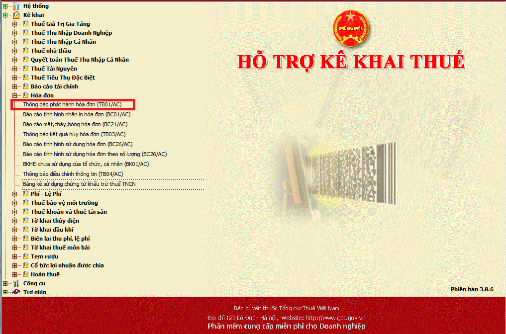 Truy cập trang hỗ trợ kê khai thuế để lập thông báo phát hành hóa đơn điện tử