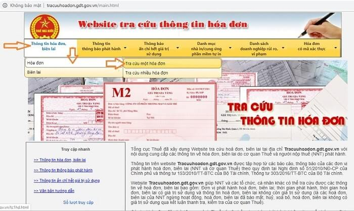 Cổng tra cứu hóa đơn của Tổng cục Thuế.