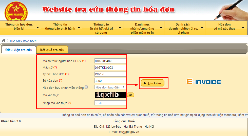 Nhập đầy đủ các trường thông tin