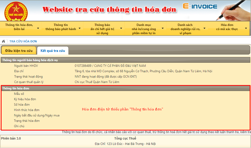 Mẫu hóa đơn điện tử không hợp pháp.