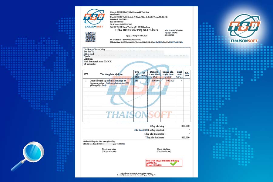 Hóa đơn điện tử có mã xác thực được gửi sau khi ký kết hợp đồng.