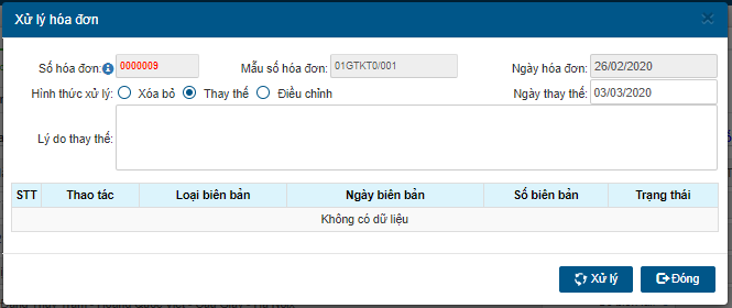 Tích chọn mục “thay thế” hóa đơn điện tử.