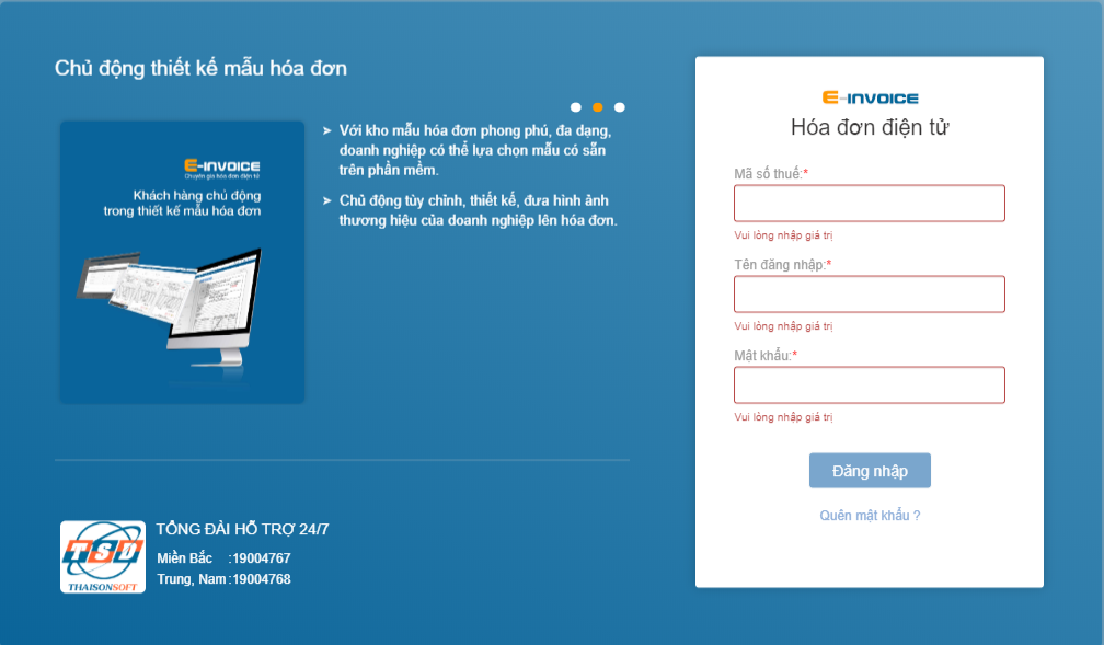 Đăng nhập phần mềm hóa đơn điện tử E-invoice