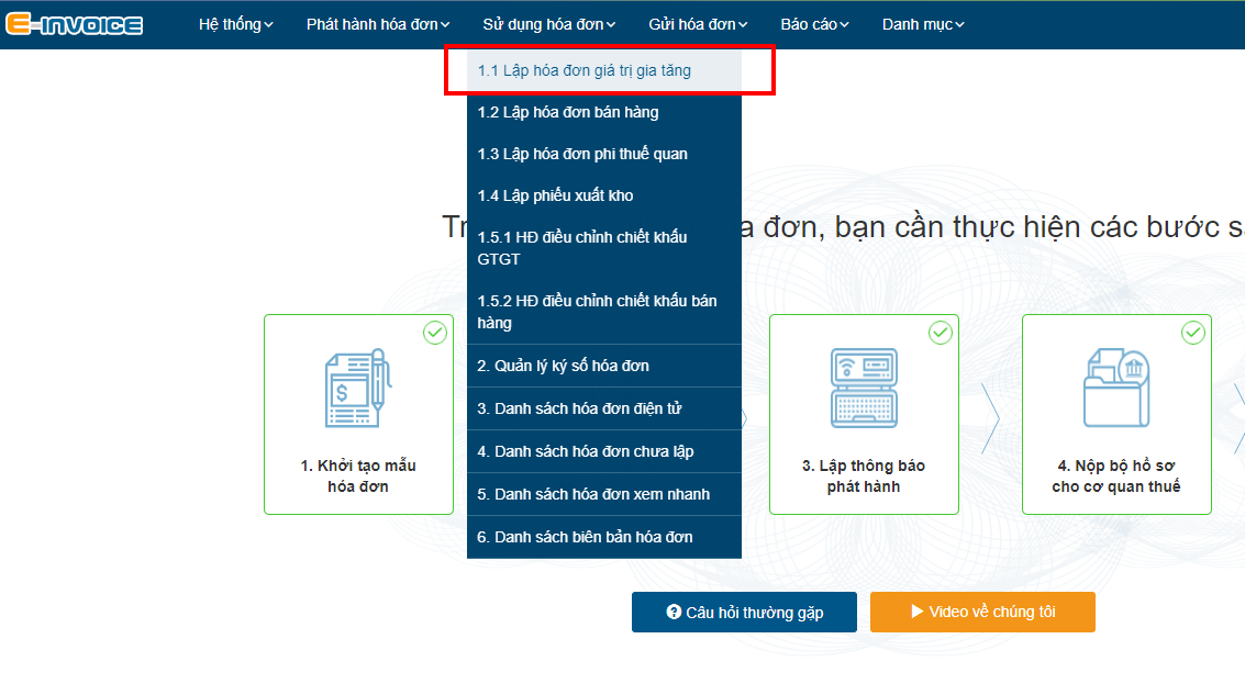 Nhấn chọn chức năng “Sử dụng hóa đơn”.
