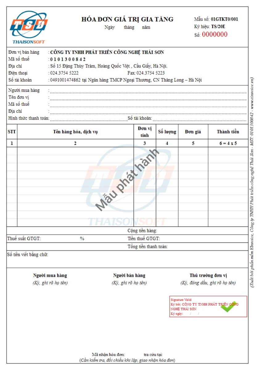 Mẫu hóa đơn điện tử.