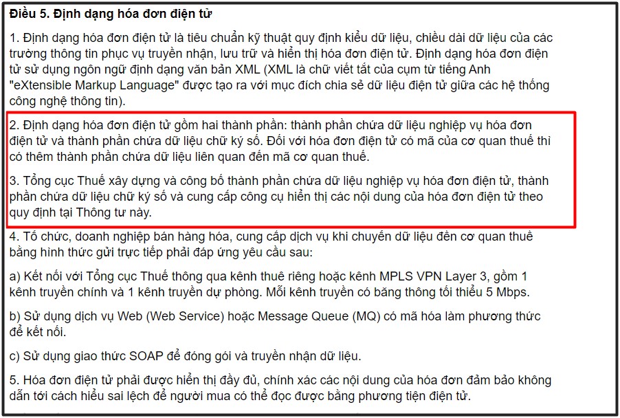 Quy định về định dạng của HĐĐT trong Thông tư 68/2019/NĐ-CP.
