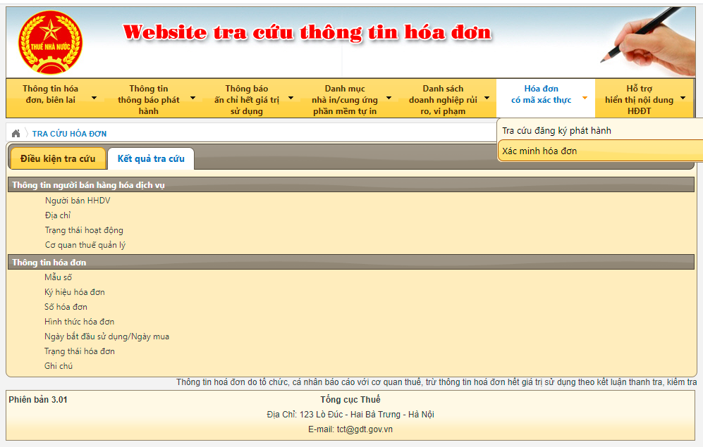 Truy cập website của Tổng cục thuế để xác minh hóa đơn.